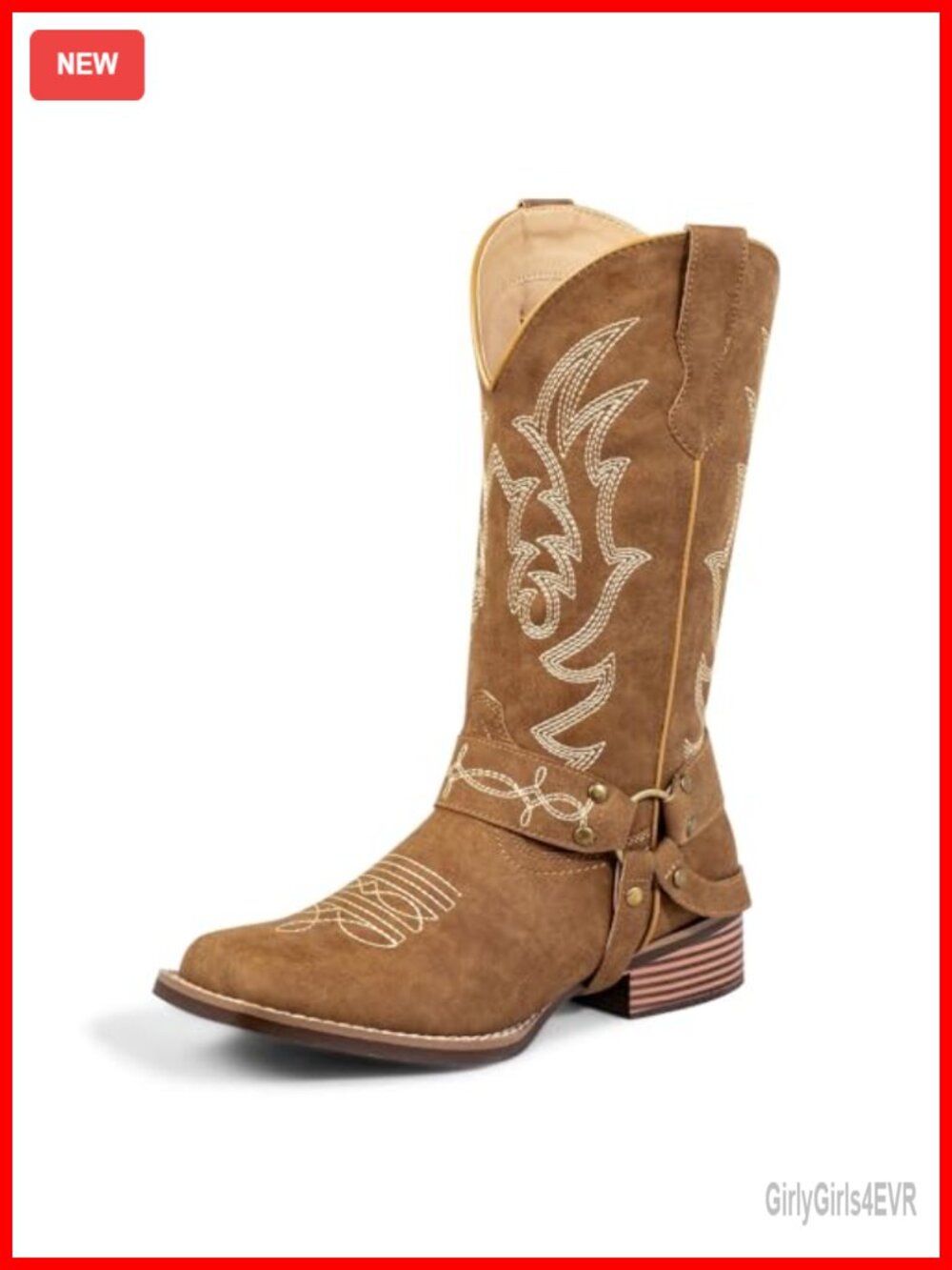 Wide Calf Square Toe Western Cowboy Boots Faux Leather